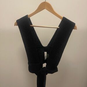 Black Knit Wrap Top -